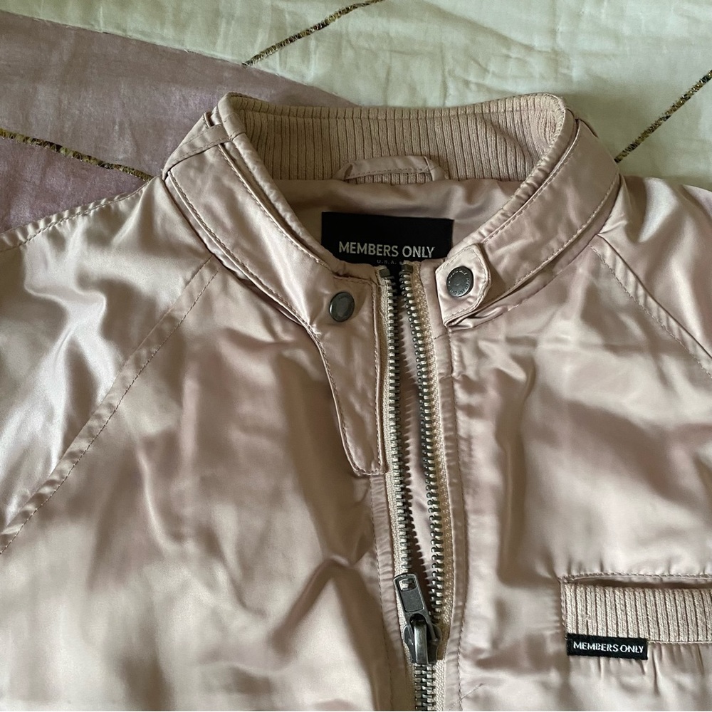 Light Pink Satin Members Only Bomber Jacket - Picture 7 of 9
